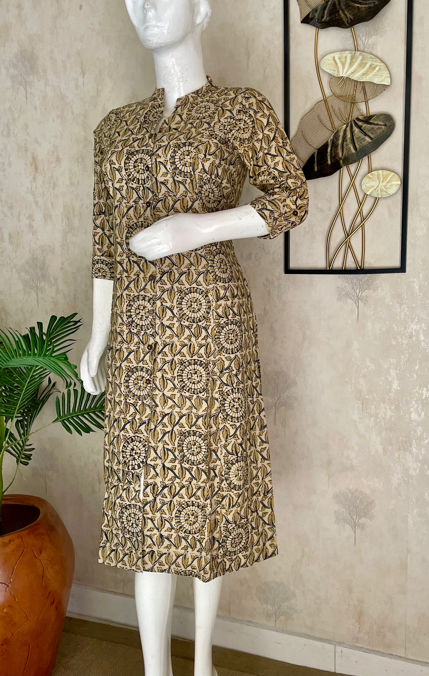 Mustard Ajrakh Handblock Cotton Kurta for Women