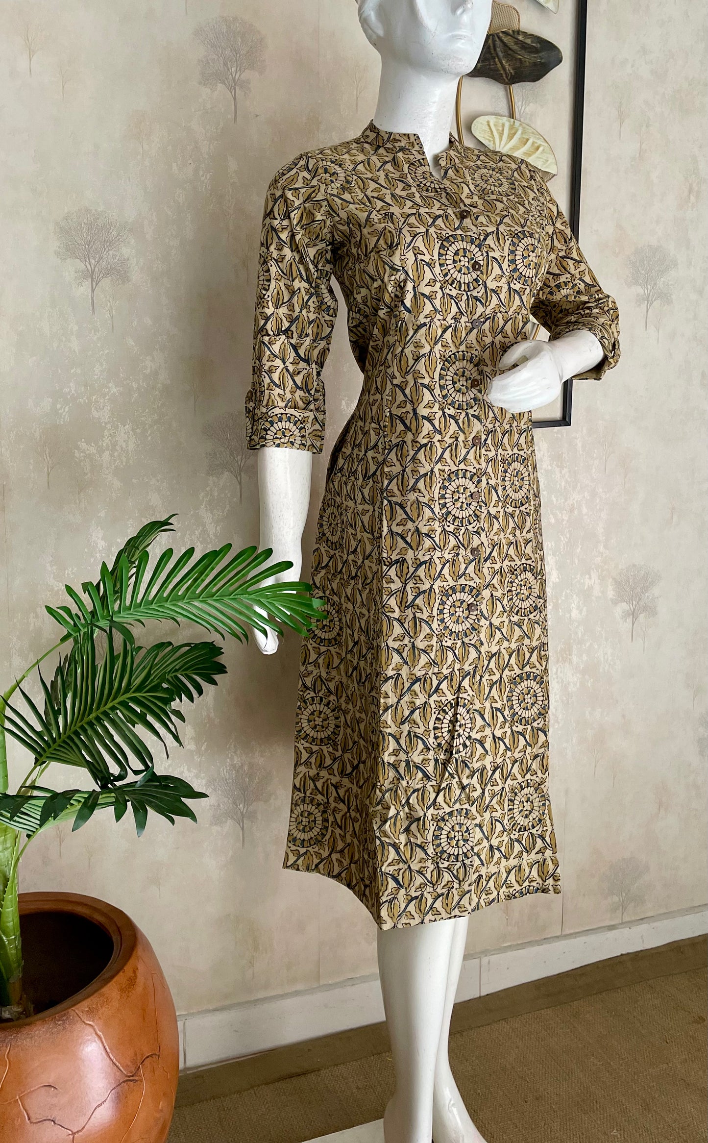 Mustard Ajrakh Handblock Cotton Kurta for Women