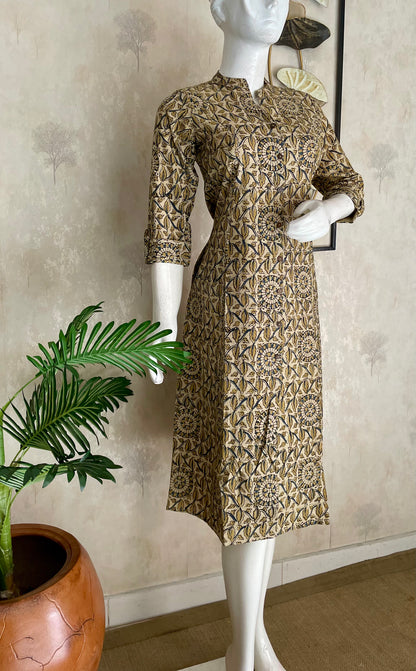 Mustard Ajrakh Handblock Cotton Kurta for Women