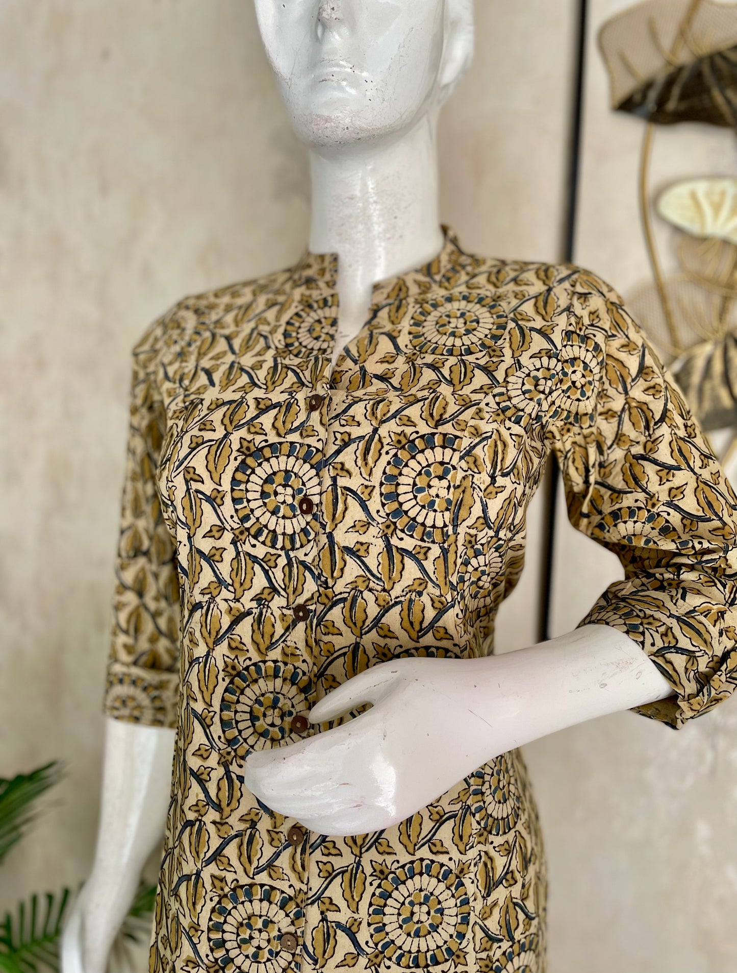 Mustard Ajrakh Handblock Cotton Kurta for Women