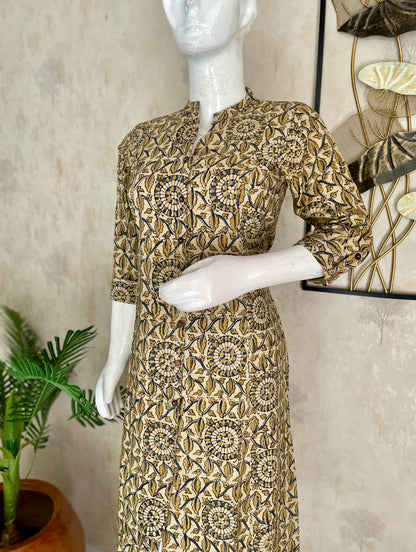 Mustard Ajrakh Handblock Cotton Kurta for Women