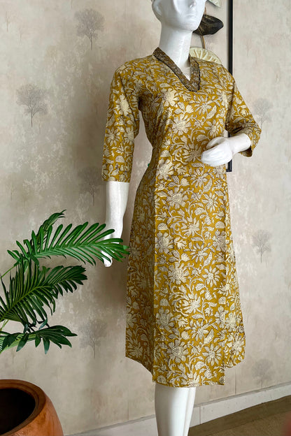 Mustard Kalamkari Handblock Cotton Kurta