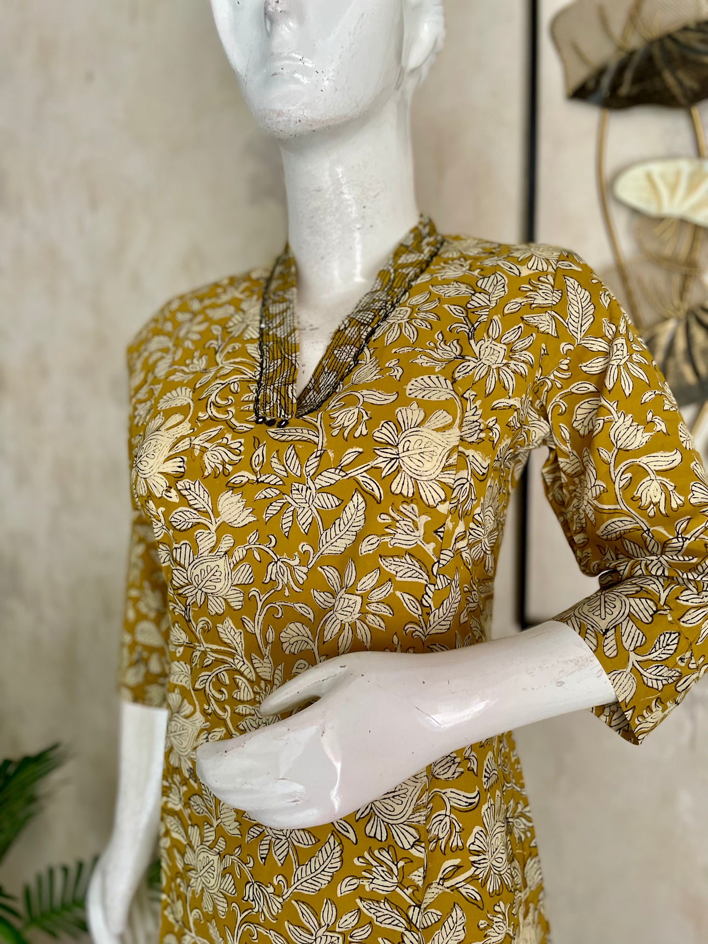 Mustard Kalamkari Handblock Cotton Kurta