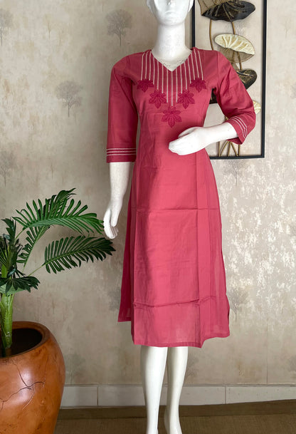 Pink A-Line Handloom Cotton Kurta
