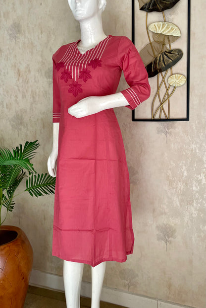 Pink A-Line Handloom Cotton Kurta