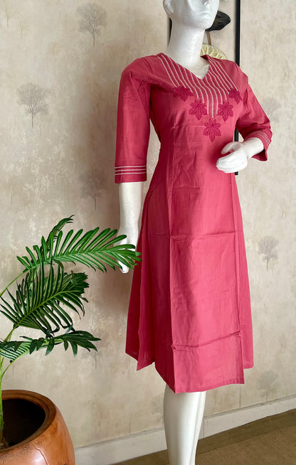 Pink A-Line Handloom Cotton Kurta