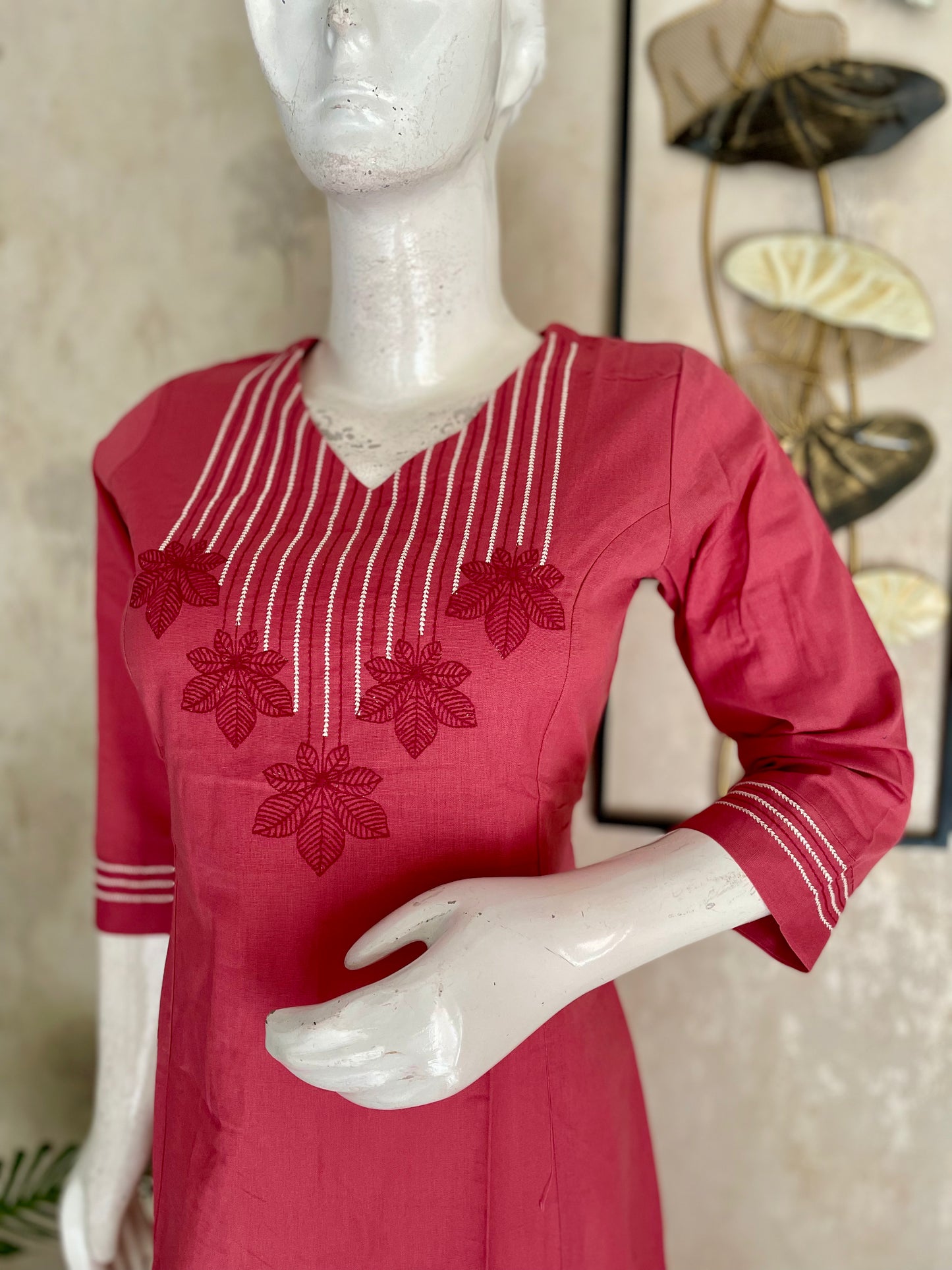 Pink A-Line Handloom Cotton Kurta