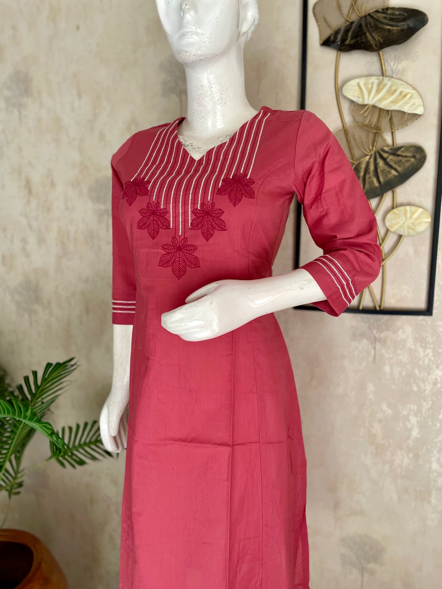 Pink A-Line Handloom Cotton Kurta