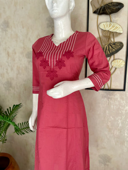 Pink A-Line Handloom Cotton Kurta