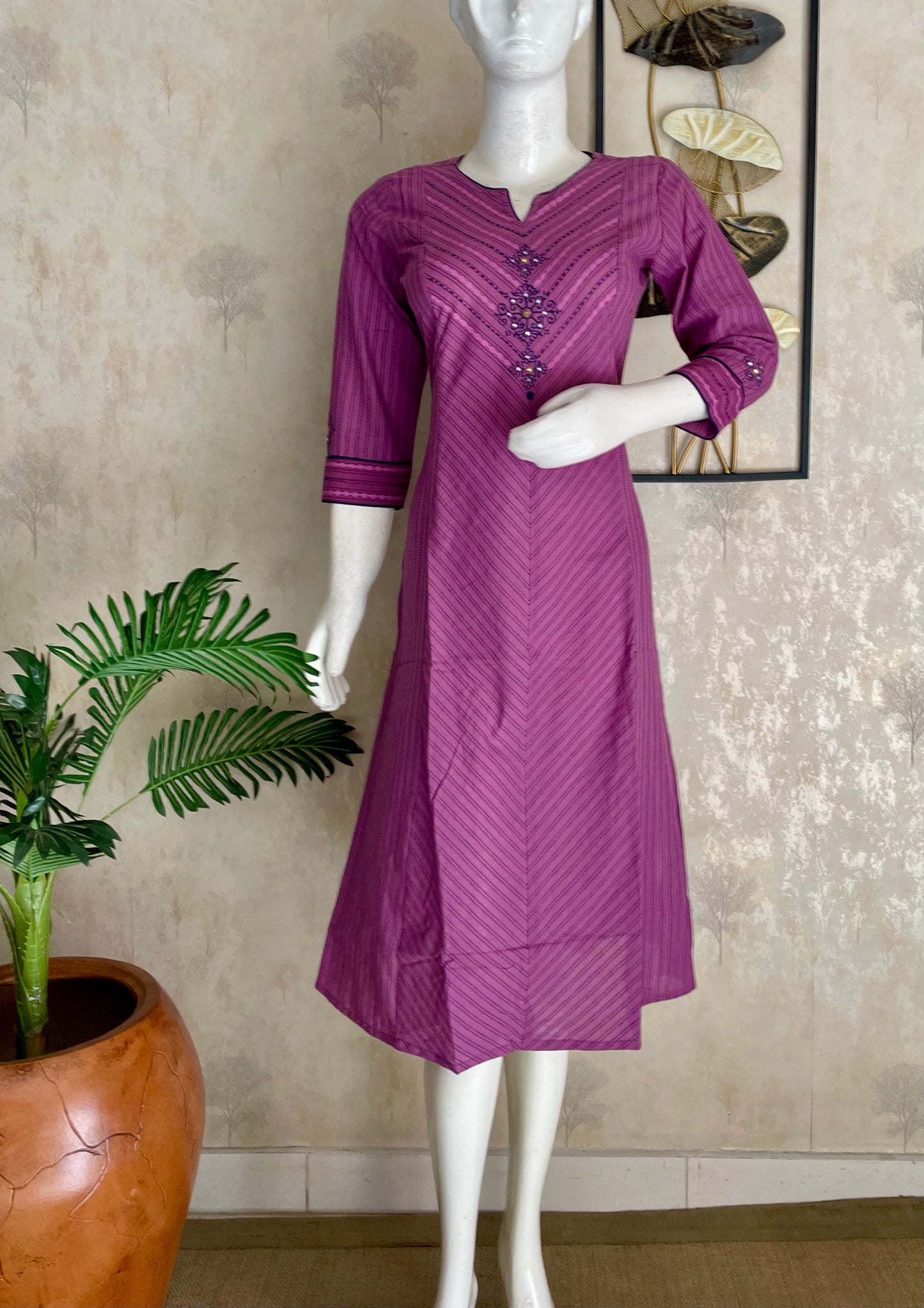 Lavender A-Line Handloom Cotton Kurta