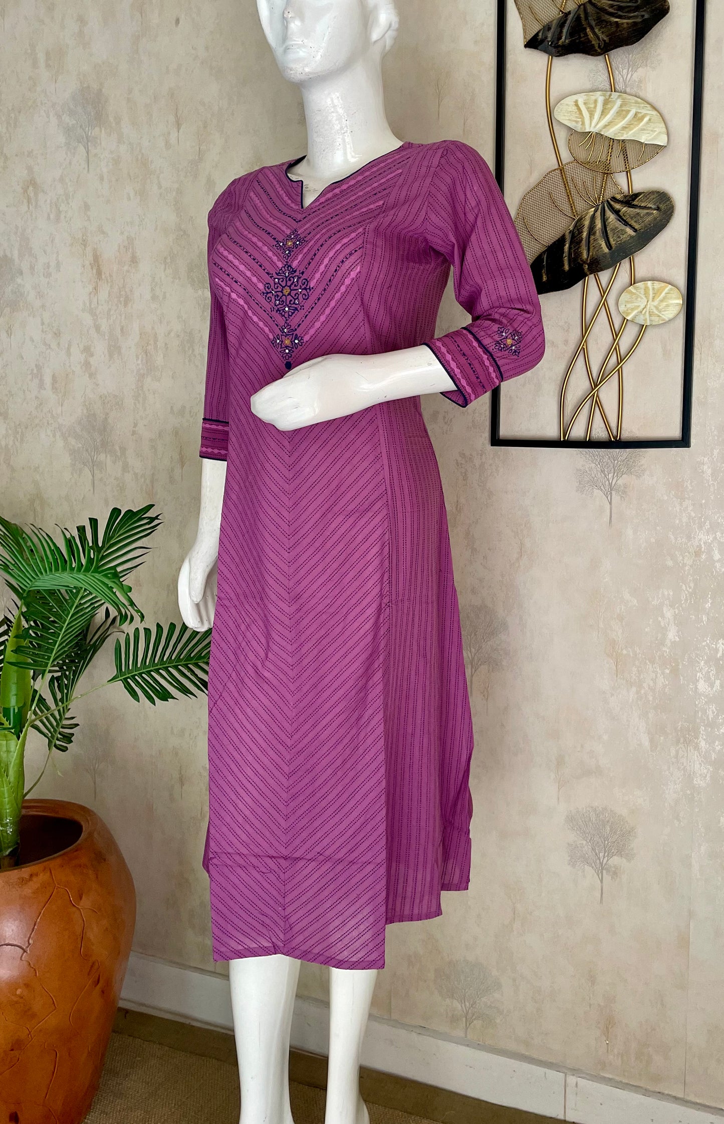Lavender A-Line Handloom Cotton Kurta