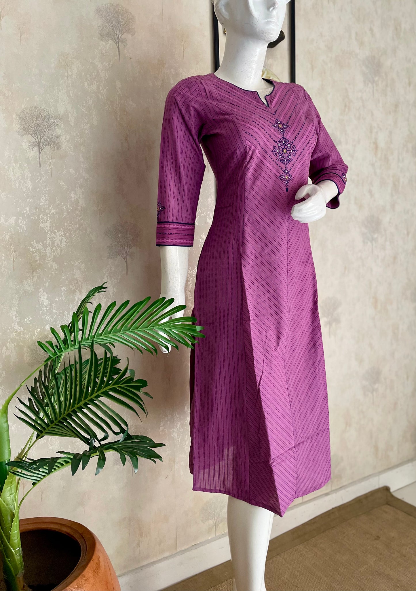 Lavender A-Line Handloom Cotton Kurta