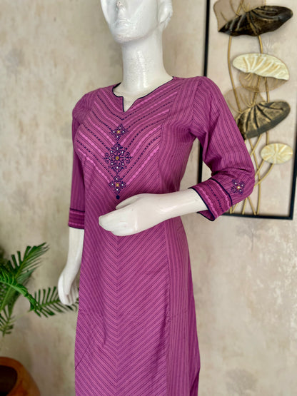 Lavender A-Line Handloom Cotton Kurta