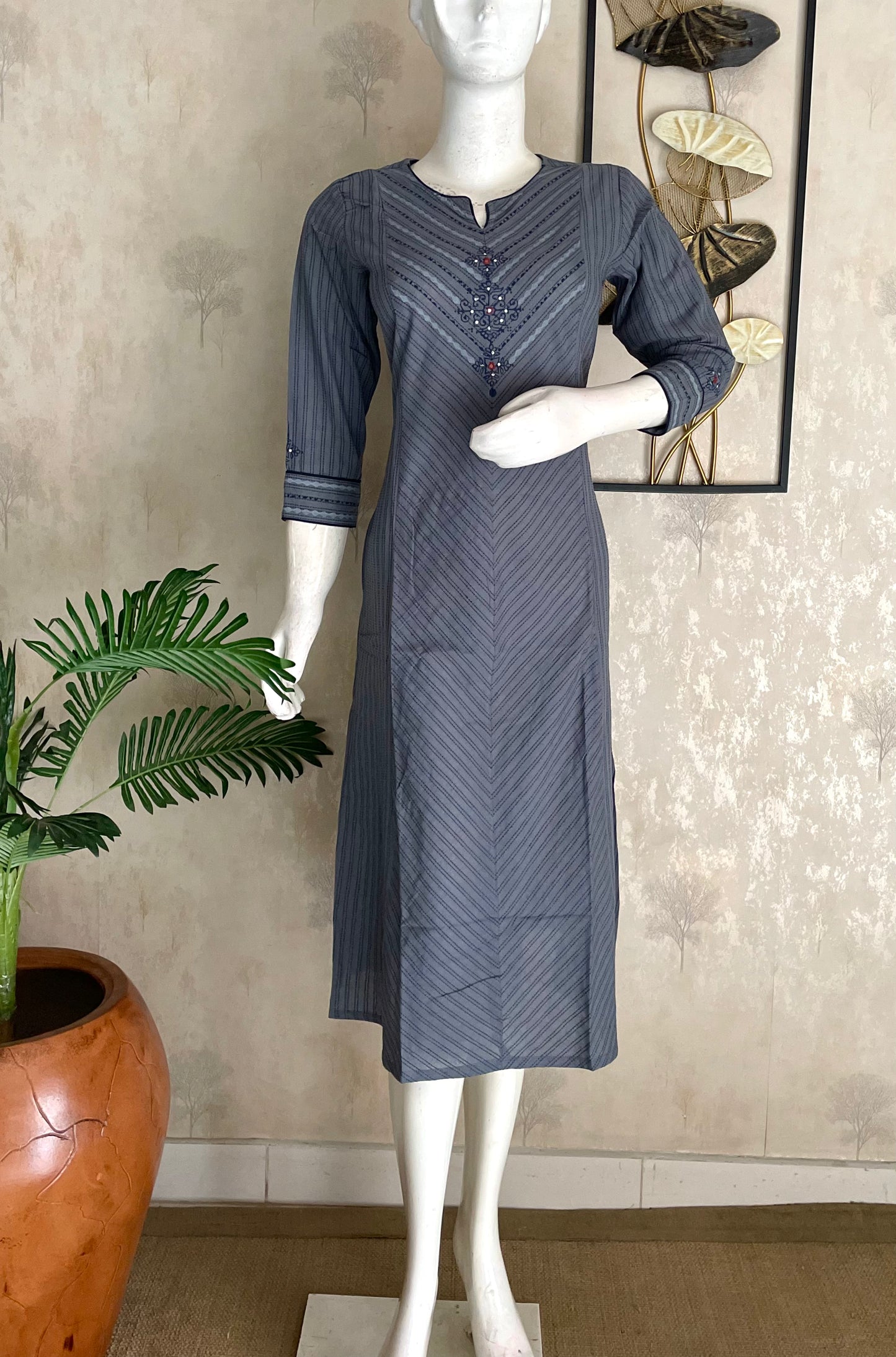 Grey Handloom Cotton Kurta