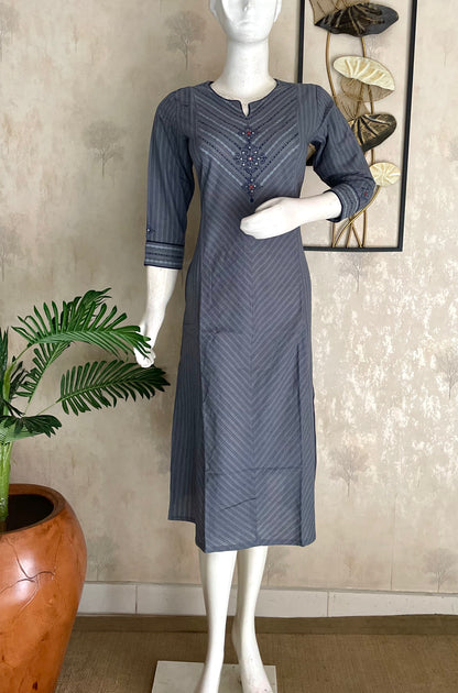 Grey Handloom Cotton Kurta