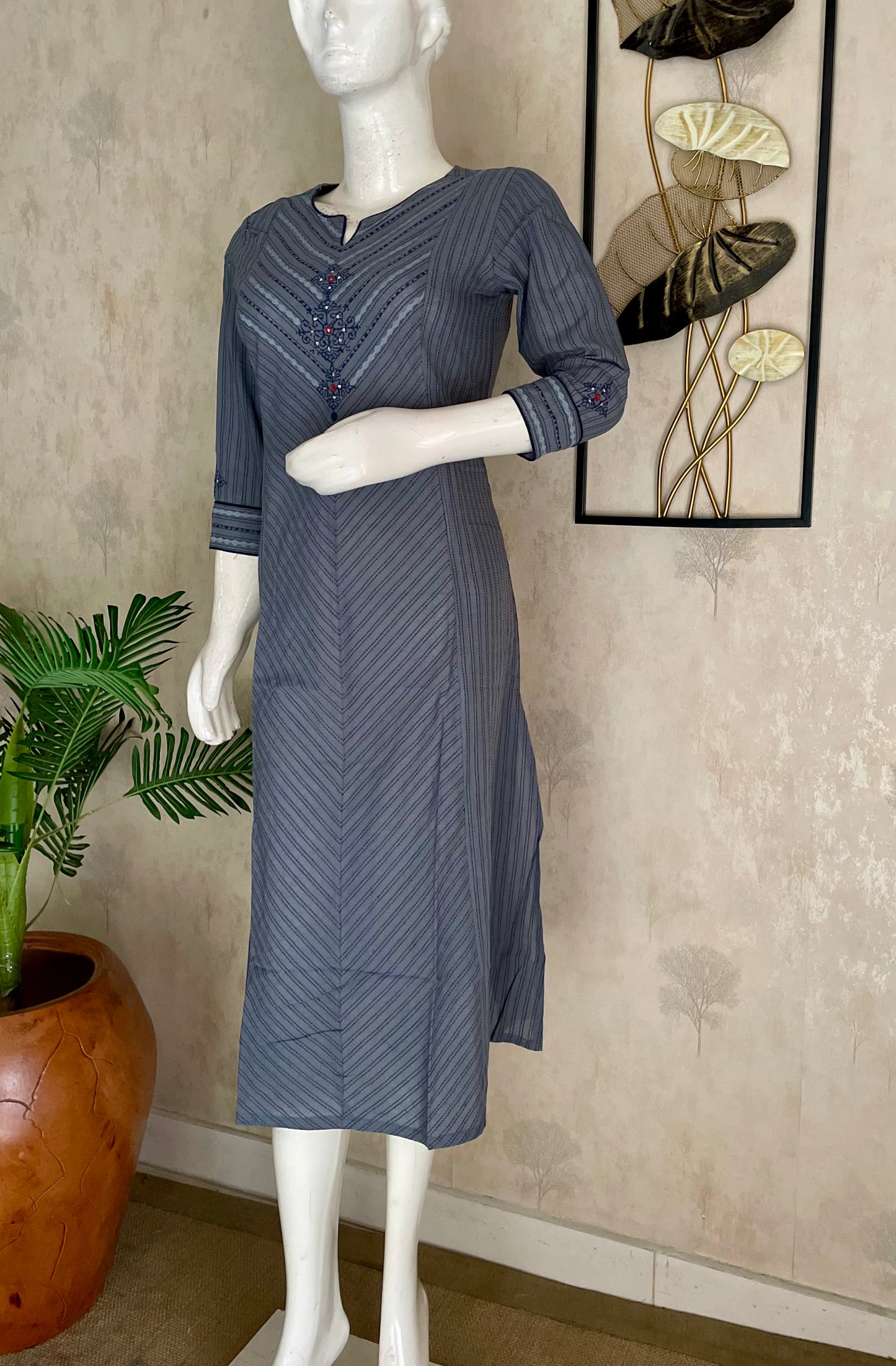 Grey Handloom Cotton Kurta