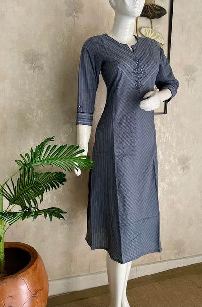 Grey Handloom Cotton Kurta