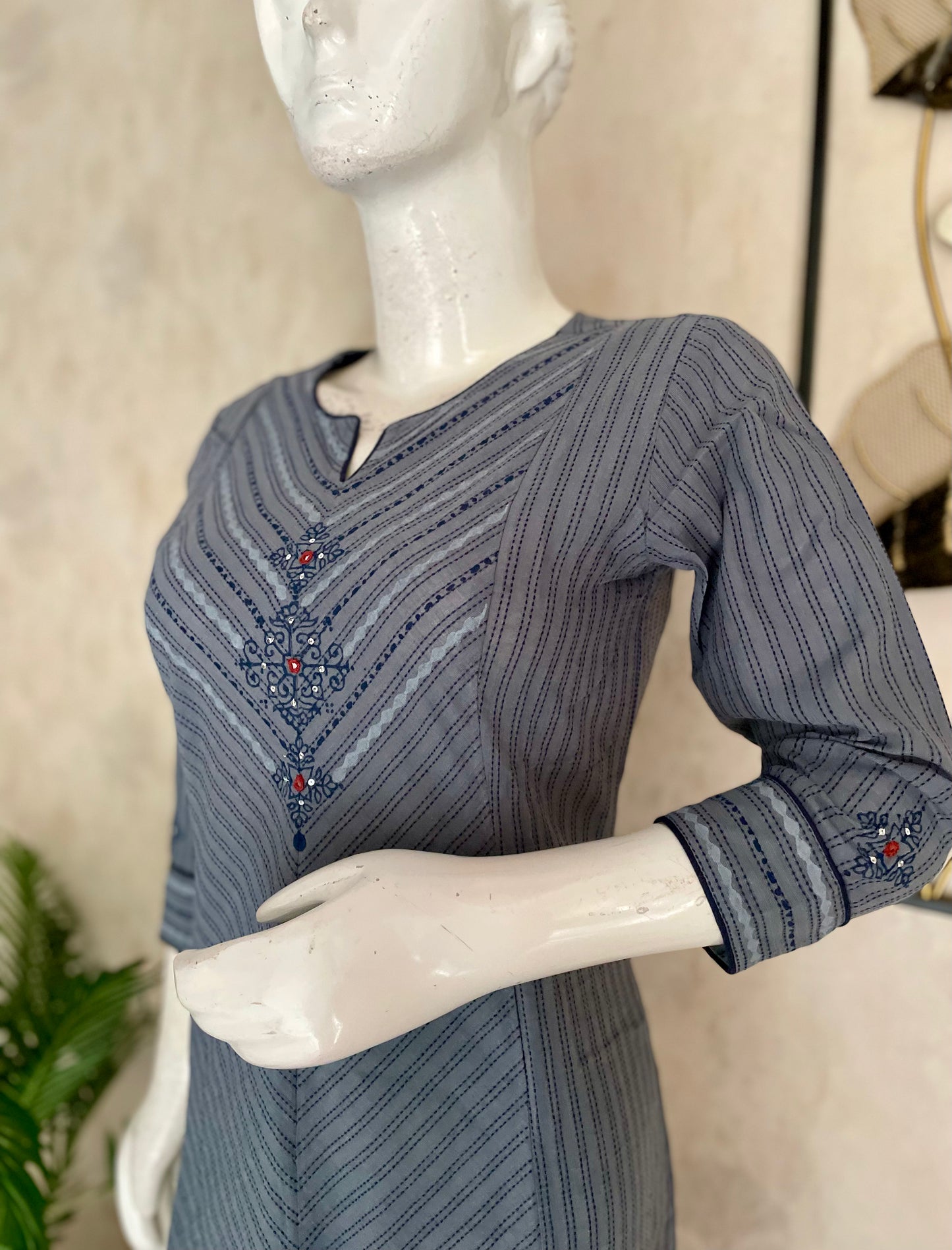 Grey Handloom Cotton Kurta