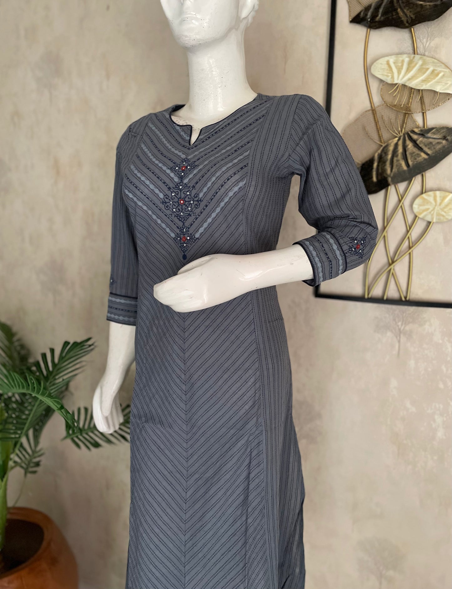 Grey Handloom Cotton Kurta