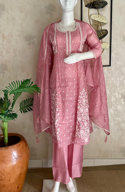 Baby Pink Mul Chanderi Kurta Set