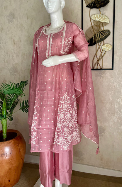 Baby Pink Mul Chanderi Kurta Set