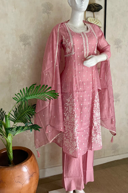 Baby Pink Mul Chanderi Kurta Set