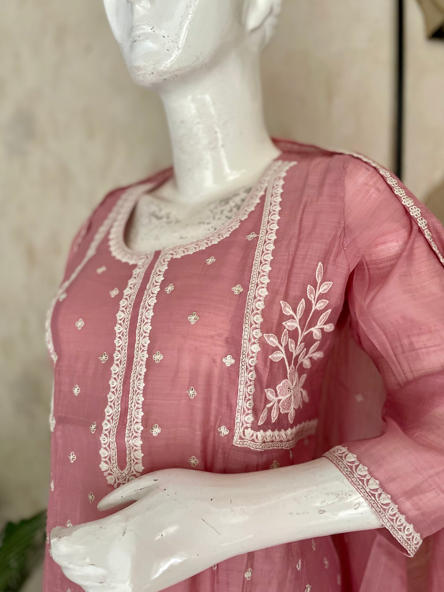 Baby Pink Mul Chanderi Kurta Set