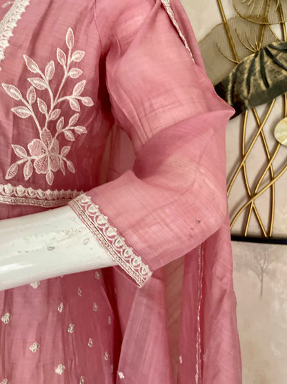 Baby Pink Mul Chanderi Kurta Set