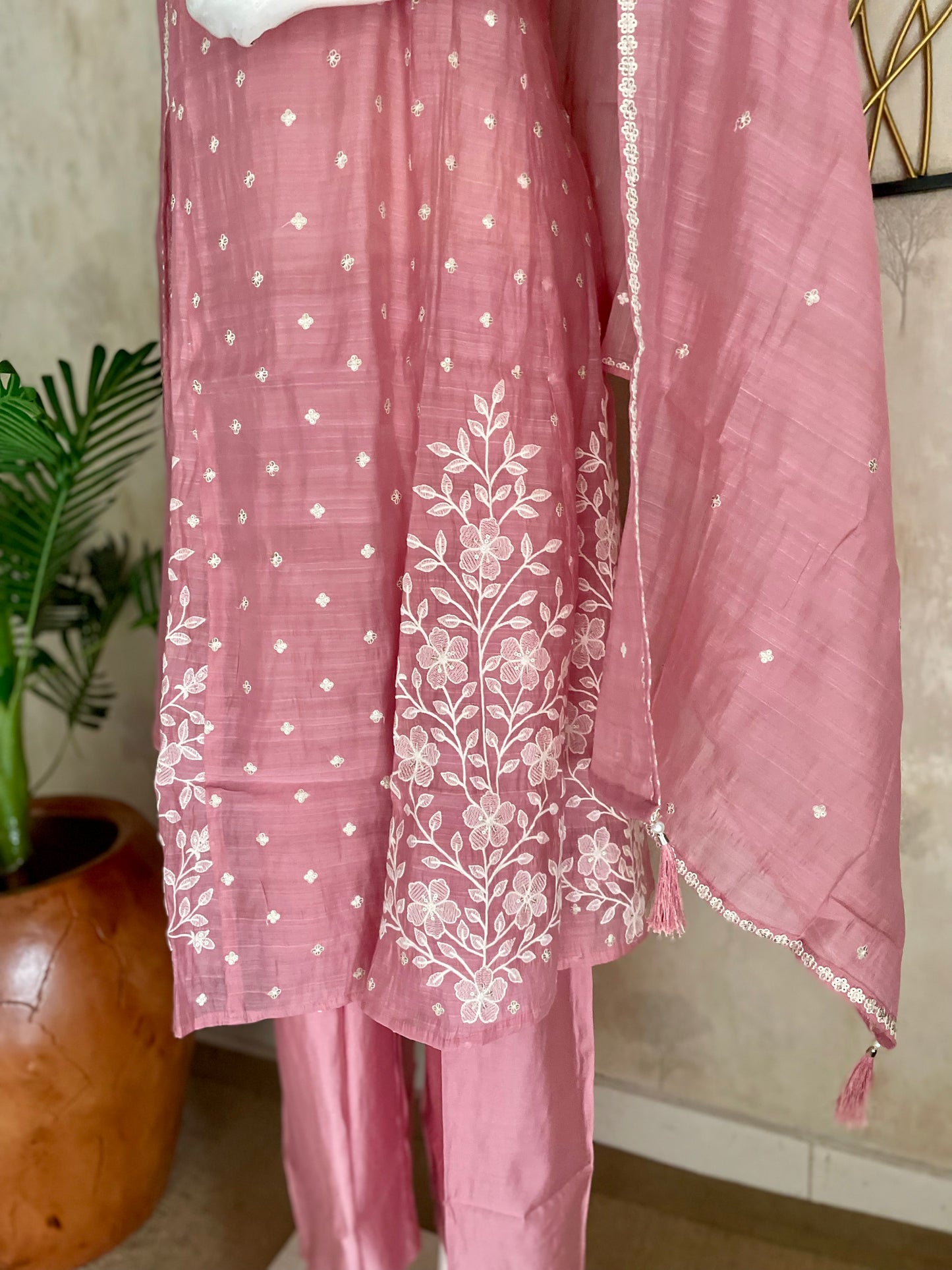 Baby Pink Mul Chanderi Kurta Set