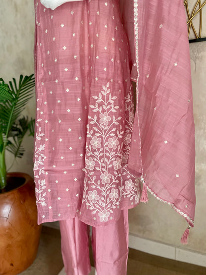 Baby Pink Mul Chanderi Kurta Set