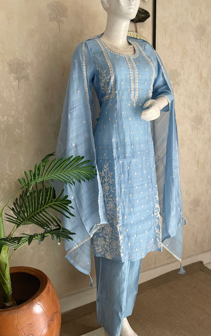 Sky Blue Mul Chanderi Kurta Set