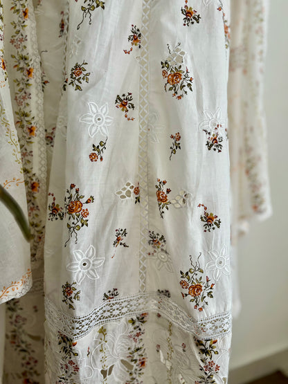 Floral Dream: The White Cotton Anarkali Set