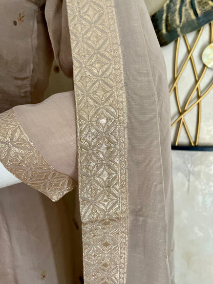 Nude Peach-Brown Kurta Set with Banarasi Zari Weaving