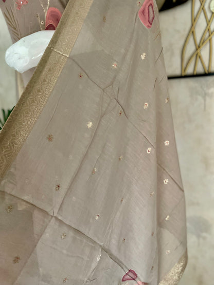 Nude Peach-Brown Kurta Set with Banarasi Zari Weaving