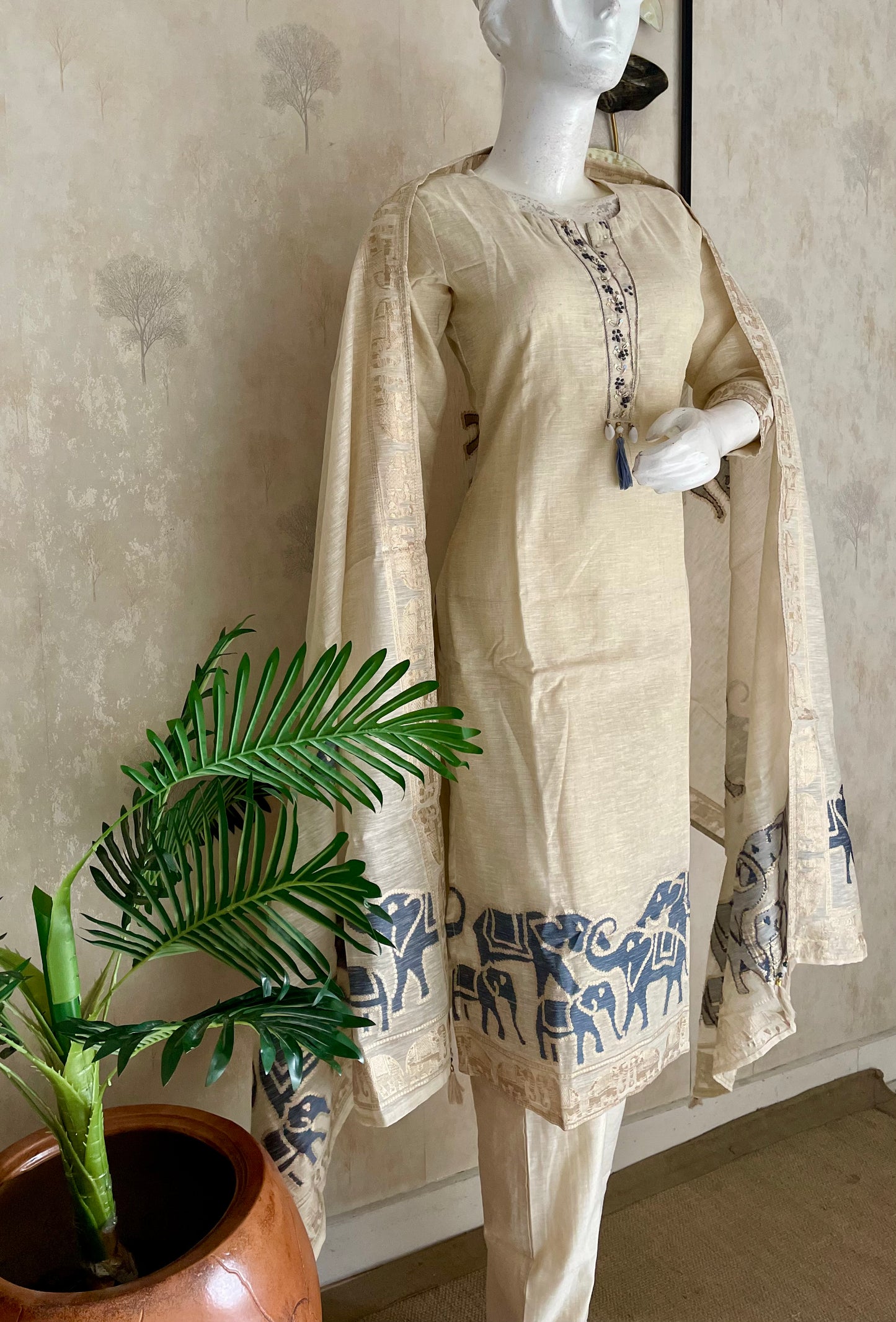 Traditional Off-White Khadi Zari Weaving Kurta Set