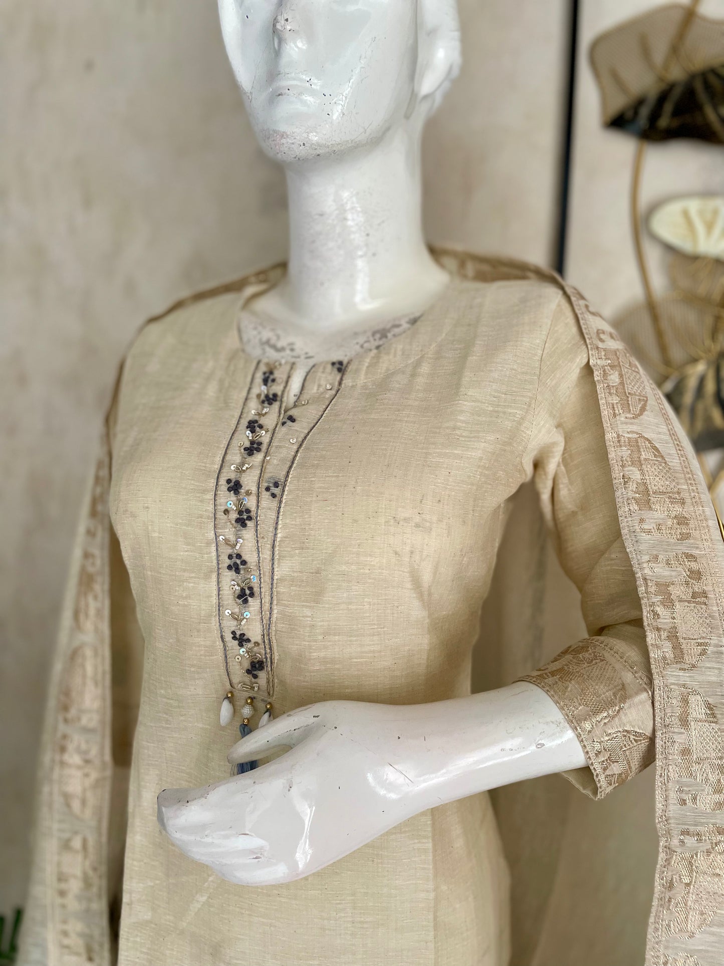 Traditional Off-White Khadi Zari Weaving Kurta Set