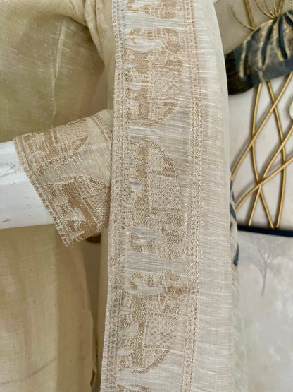 Traditional Off-White Khadi Zari Weaving Kurta Set