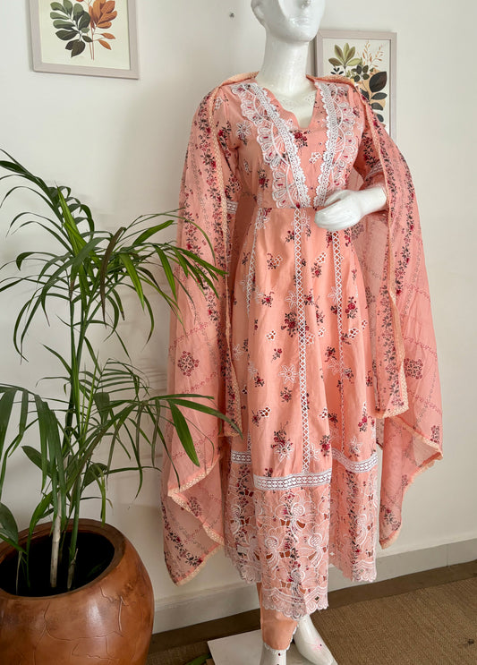 Peach Perfection: The Floral Anarkali Set