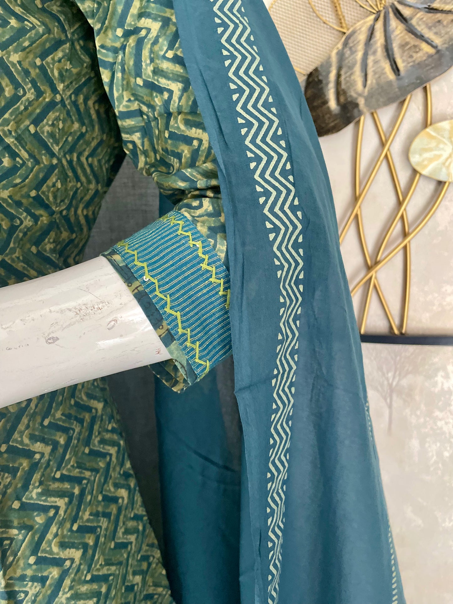 Green Ajrakh Handloom Cotton Kurta Set for Women
