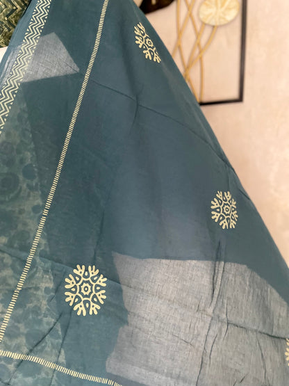 Green Ajrakh Handloom Cotton Kurta Set for Women
