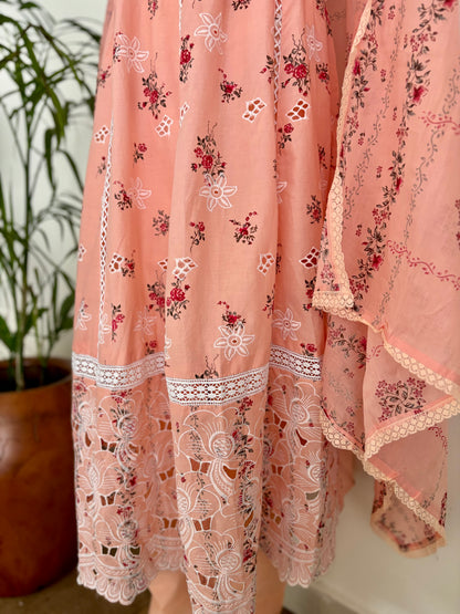 Peach Perfection: The Floral Anarkali Set