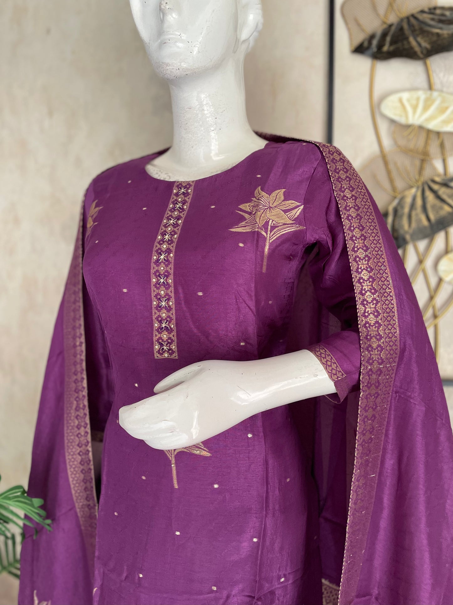 Banarsi Purple Silk Kurta Set with handwork
