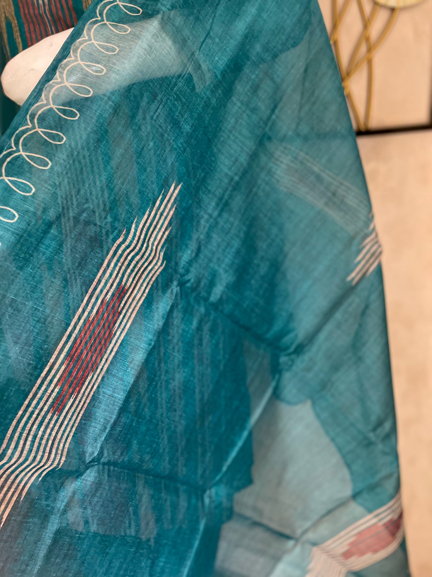 Turquoise Blue Bhagalpuri Ikkat Linen Kurta Set