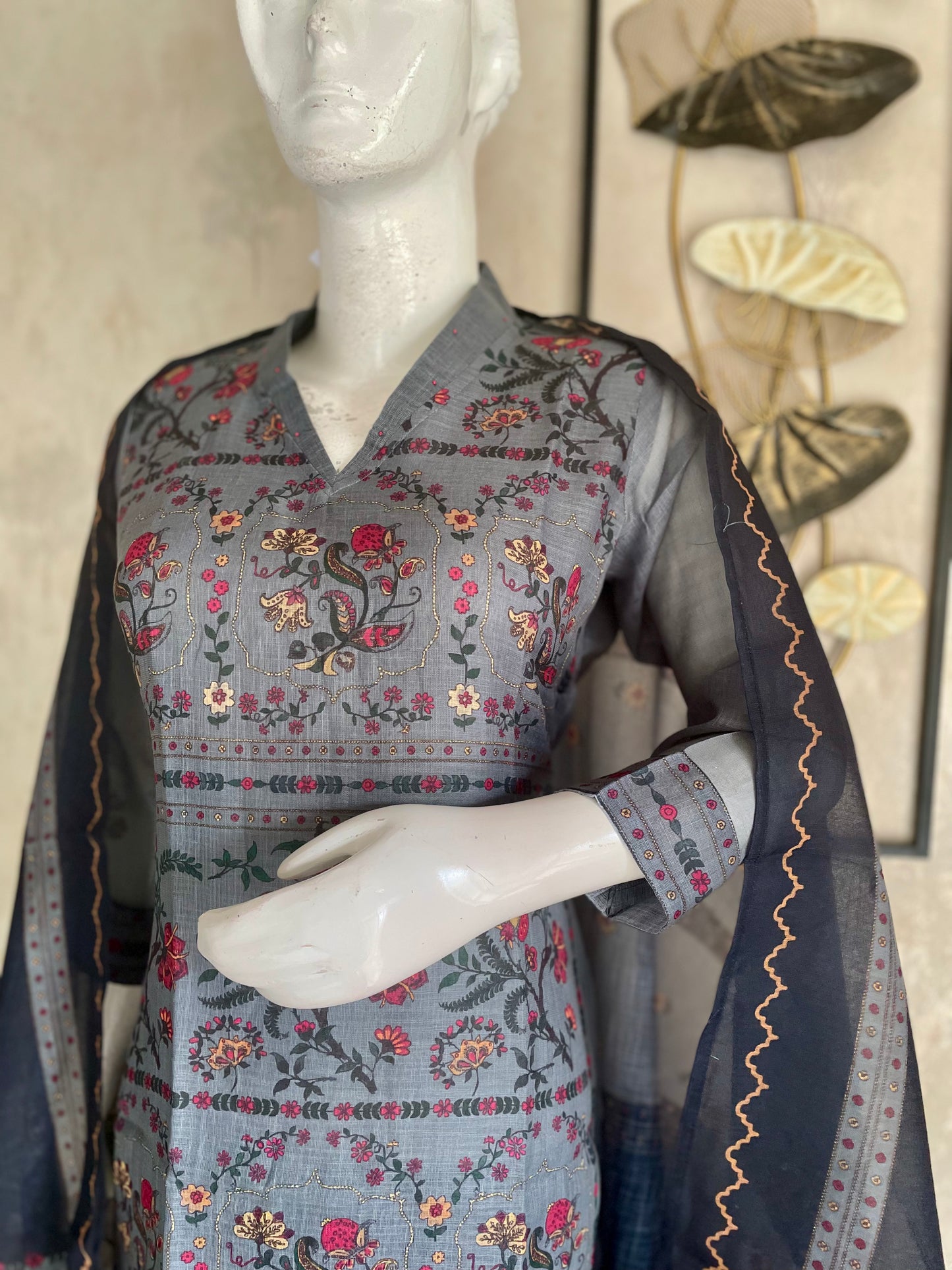 Greyish Blue Linen Kurta Set