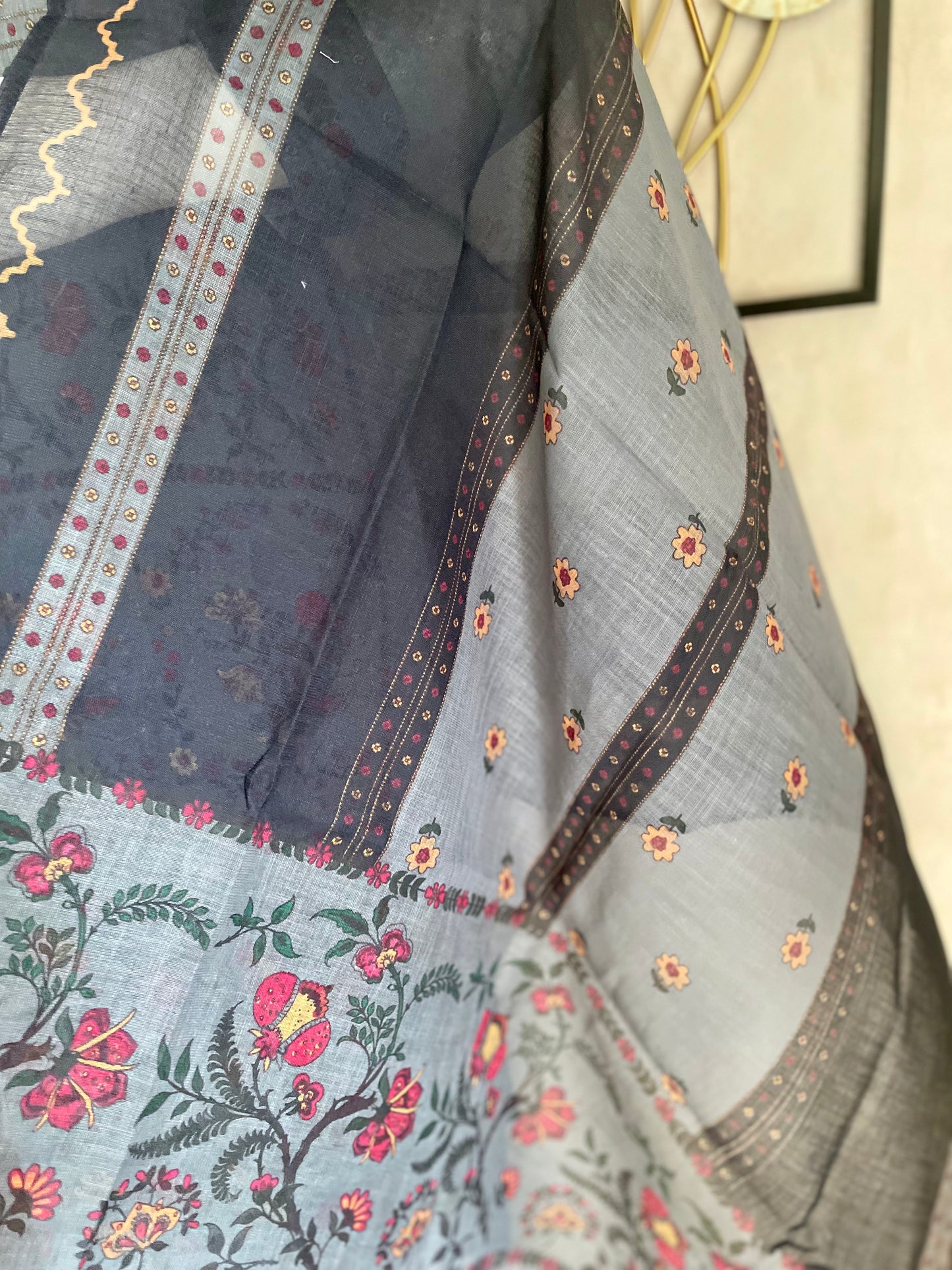 Greyish Blue Linen Kurta Set