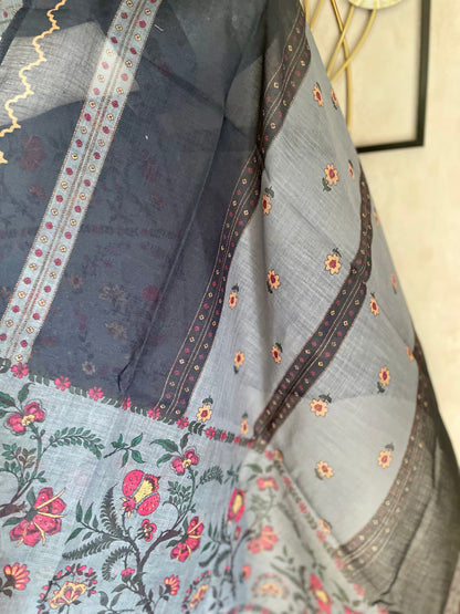 Greyish Blue Linen Kurta Set