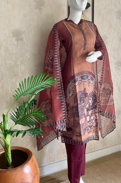 Linen Kurta Set with Tanchoi Print Kurta Set