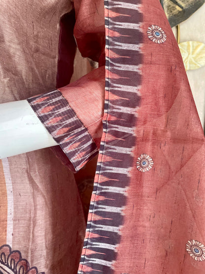 Linen Kurta Set with Tanchoi Print Kurta Set
