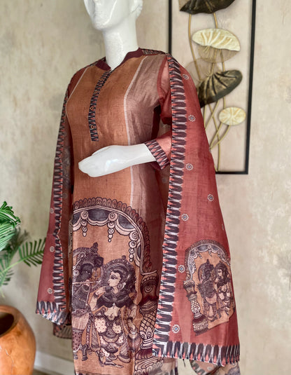 Linen Kurta Set with Tanchoi Print Kurta Set