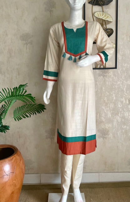 Off-White Bhagalpuri Cotton Kurta Set